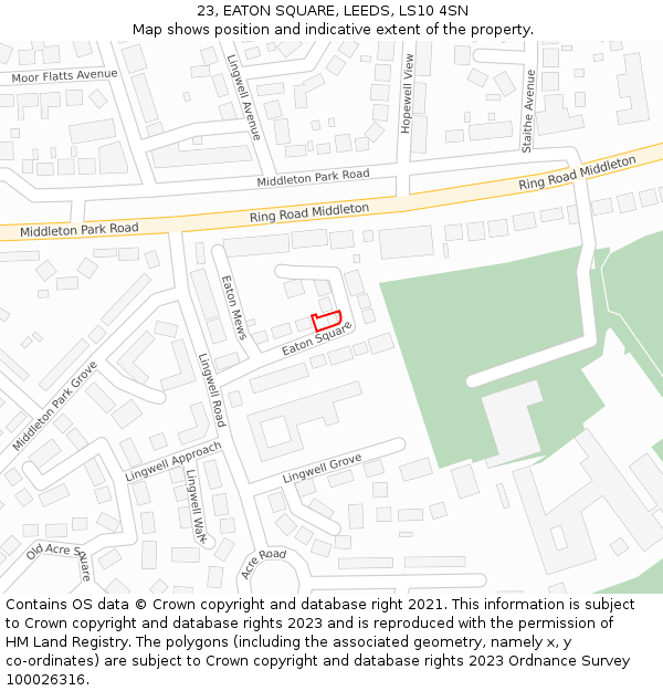 23, EATON SQUARE, LEEDS, LS10 4SN: Location map and indicative extent of plot