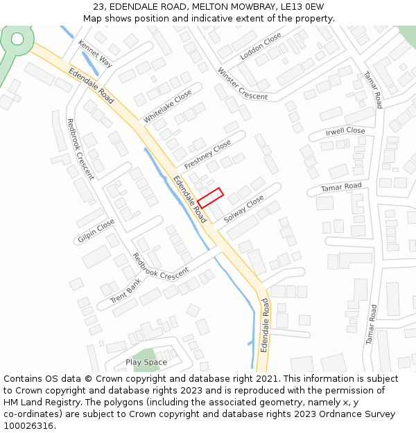 23, EDENDALE ROAD, MELTON MOWBRAY, LE13 0EW: Location map and indicative extent of plot