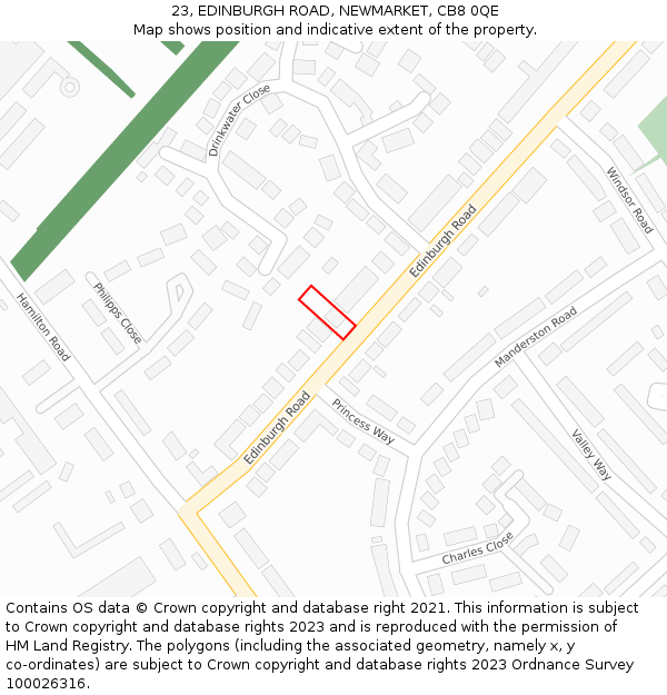 23, EDINBURGH ROAD, NEWMARKET, CB8 0QE: Location map and indicative extent of plot