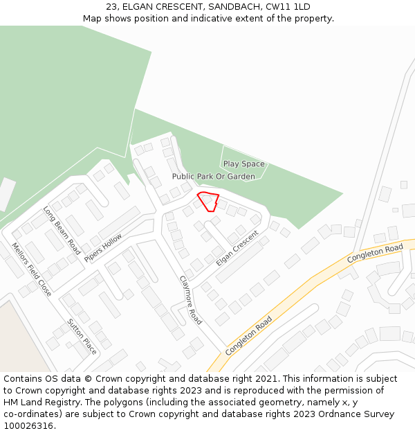 23, ELGAN CRESCENT, SANDBACH, CW11 1LD: Location map and indicative extent of plot