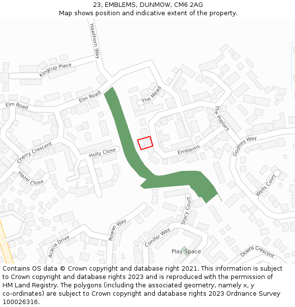 23, EMBLEMS, DUNMOW, CM6 2AG: Location map and indicative extent of plot