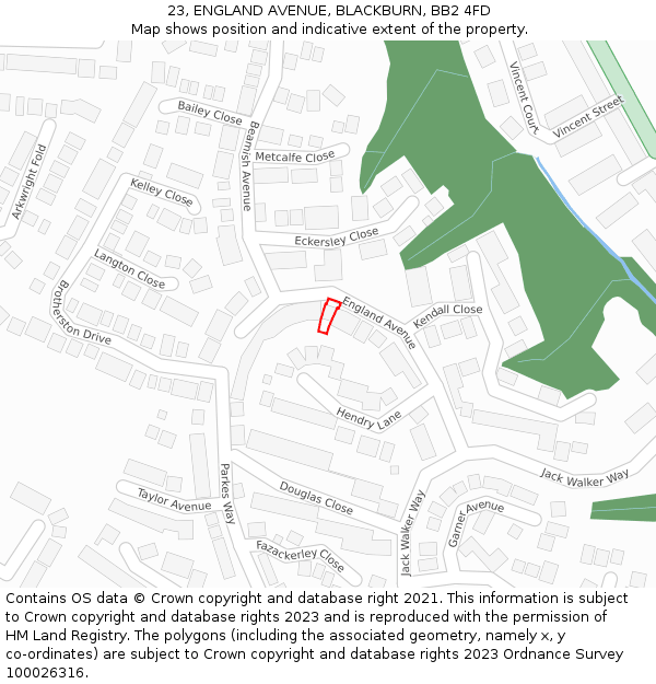 23, ENGLAND AVENUE, BLACKBURN, BB2 4FD: Location map and indicative extent of plot