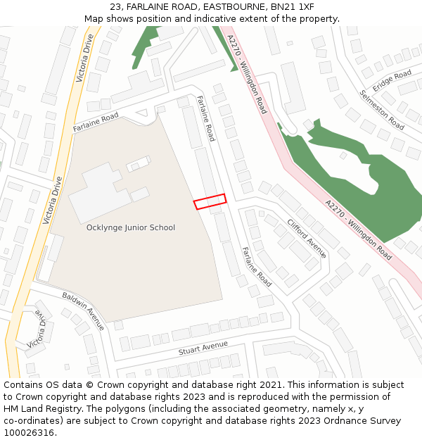 23, FARLAINE ROAD, EASTBOURNE, BN21 1XF: Location map and indicative extent of plot