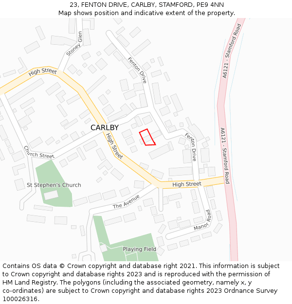 23, FENTON DRIVE, CARLBY, STAMFORD, PE9 4NN: Location map and indicative extent of plot