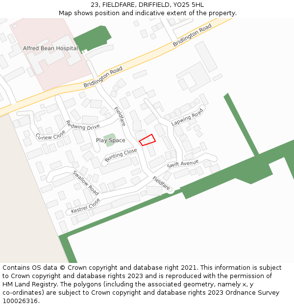 23, FIELDFARE, DRIFFIELD, YO25 5HL: Location map and indicative extent of plot