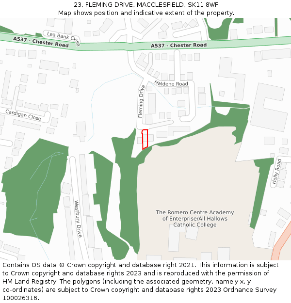 23, FLEMING DRIVE, MACCLESFIELD, SK11 8WF: Location map and indicative extent of plot