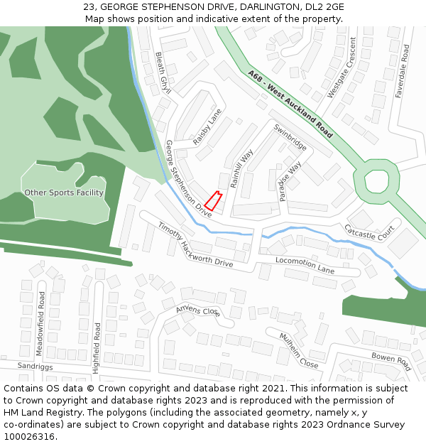 23, GEORGE STEPHENSON DRIVE, DARLINGTON, DL2 2GE: Location map and indicative extent of plot