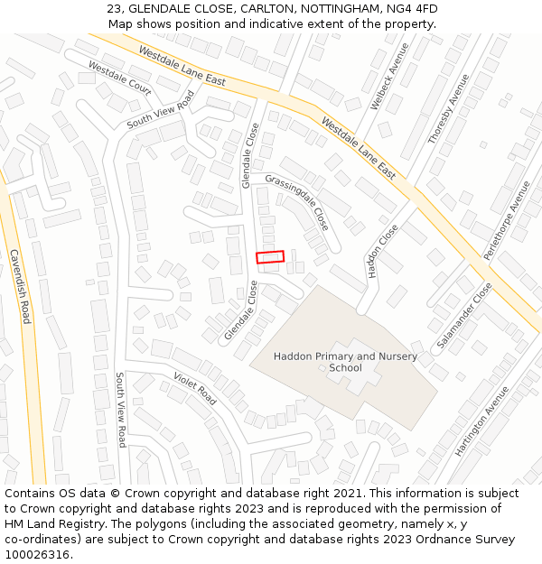 23, GLENDALE CLOSE, CARLTON, NOTTINGHAM, NG4 4FD: Location map and indicative extent of plot