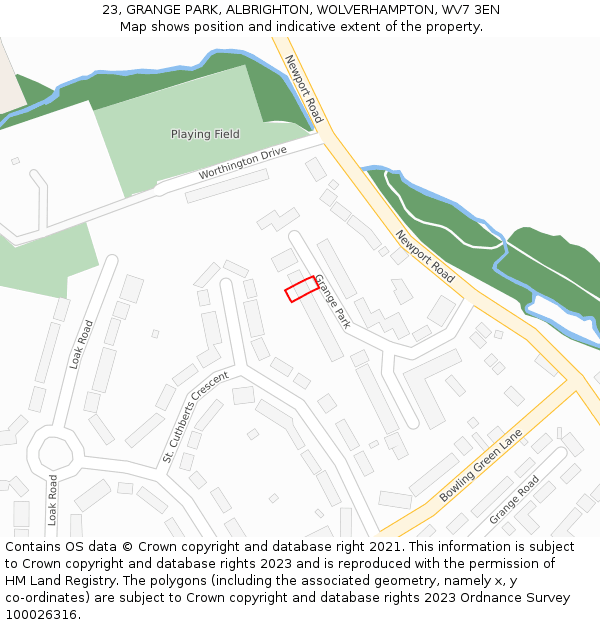 23, GRANGE PARK, ALBRIGHTON, WOLVERHAMPTON, WV7 3EN: Location map and indicative extent of plot