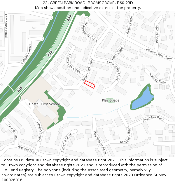 23, GREEN PARK ROAD, BROMSGROVE, B60 2RD: Location map and indicative extent of plot