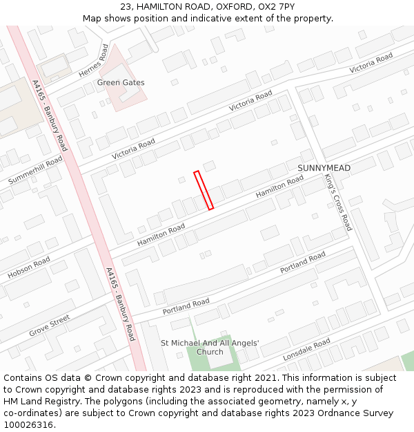 23, HAMILTON ROAD, OXFORD, OX2 7PY: Location map and indicative extent of plot