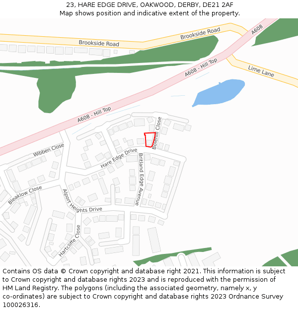 23, HARE EDGE DRIVE, OAKWOOD, DERBY, DE21 2AF: Location map and indicative extent of plot