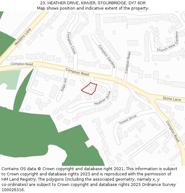 23, HEATHER DRIVE, KINVER, STOURBRIDGE, DY7 6DR: Location map and indicative extent of plot