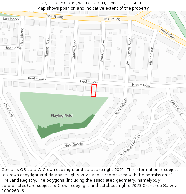 23, HEOL Y GORS, WHITCHURCH, CARDIFF, CF14 1HF: Location map and indicative extent of plot