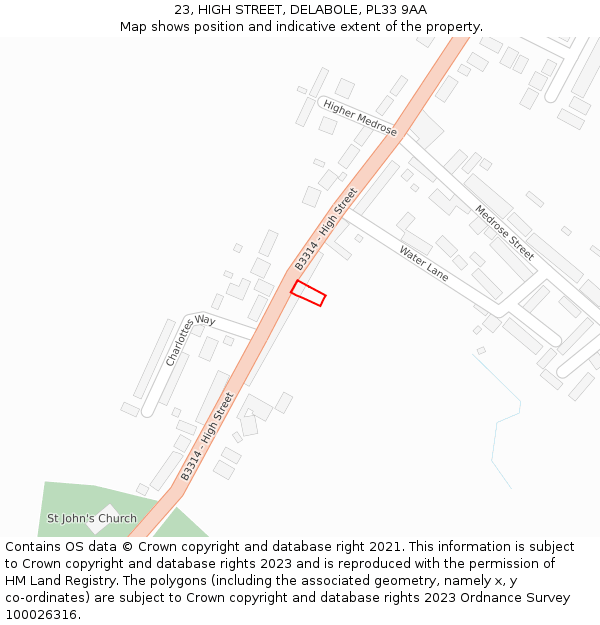 23, HIGH STREET, DELABOLE, PL33 9AA: Location map and indicative extent of plot