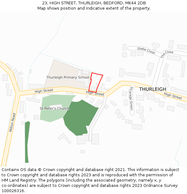 23, HIGH STREET, THURLEIGH, BEDFORD, MK44 2DB: Location map and indicative extent of plot