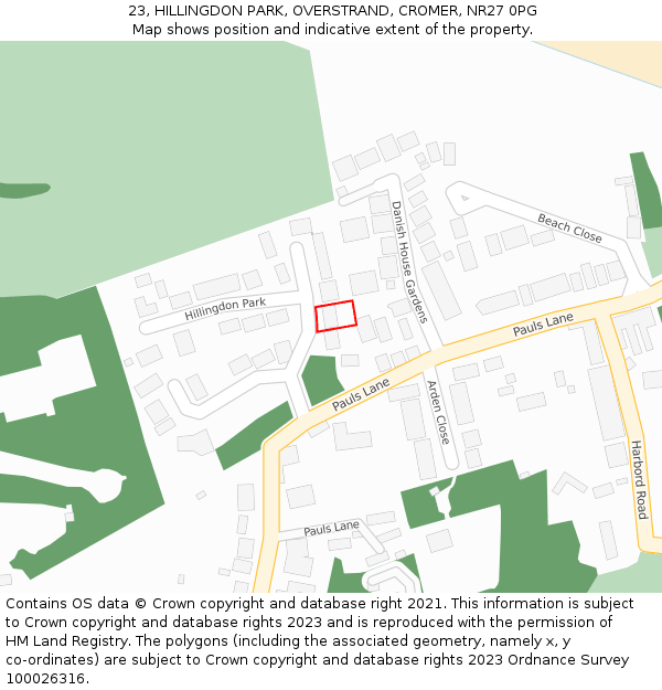 23, HILLINGDON PARK, OVERSTRAND, CROMER, NR27 0PG: Location map and indicative extent of plot