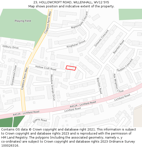 23, HOLLOWCROFT ROAD, WILLENHALL, WV12 5YS: Location map and indicative extent of plot