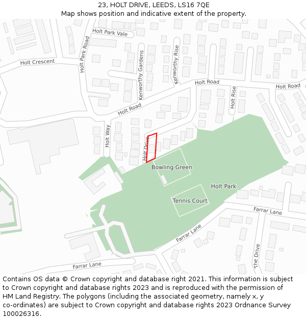 23, HOLT DRIVE, LEEDS, LS16 7QE: Location map and indicative extent of plot