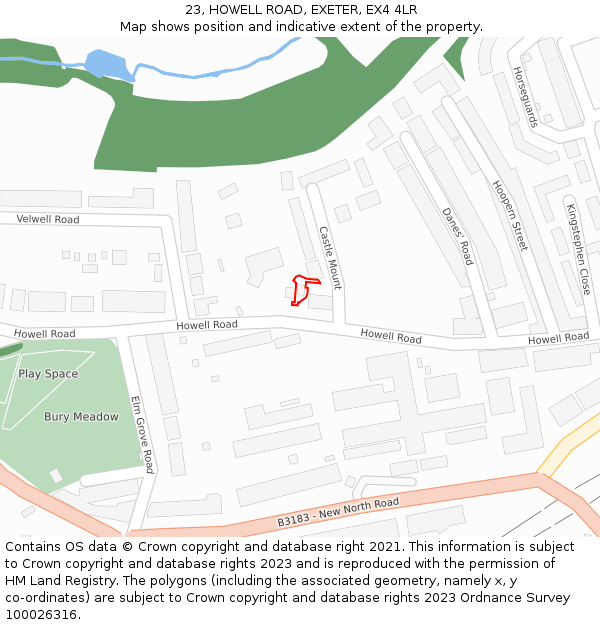 23, HOWELL ROAD, EXETER, EX4 4LR: Location map and indicative extent of plot