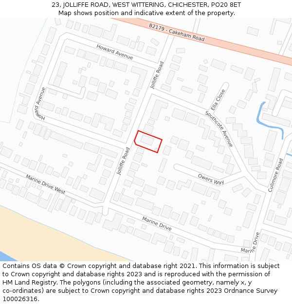 23, JOLLIFFE ROAD, WEST WITTERING, CHICHESTER, PO20 8ET: Location map and indicative extent of plot