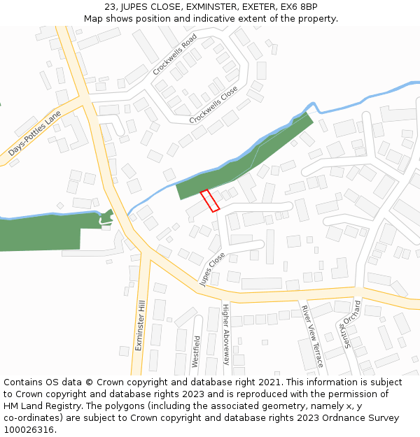 23, JUPES CLOSE, EXMINSTER, EXETER, EX6 8BP: Location map and indicative extent of plot