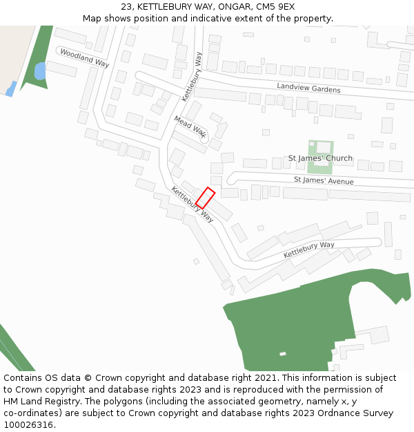 23, KETTLEBURY WAY, ONGAR, CM5 9EX: Location map and indicative extent of plot