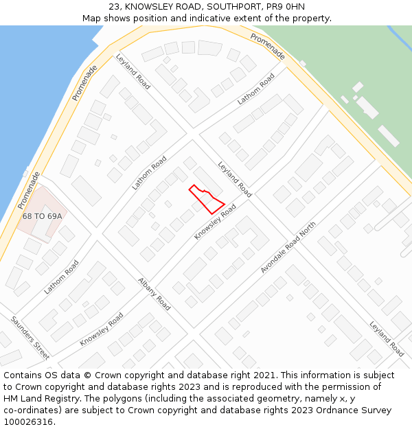 23, KNOWSLEY ROAD, SOUTHPORT, PR9 0HN: Location map and indicative extent of plot