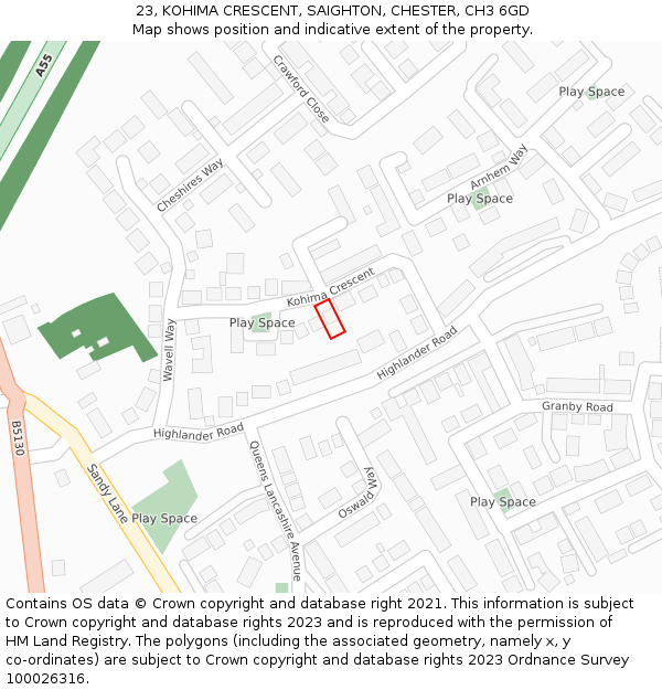 23, KOHIMA CRESCENT, SAIGHTON, CHESTER, CH3 6GD: Location map and indicative extent of plot