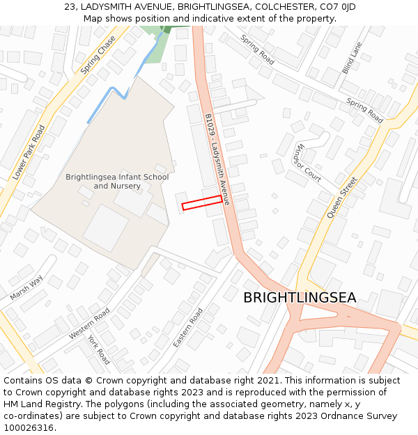 23, LADYSMITH AVENUE, BRIGHTLINGSEA, COLCHESTER, CO7 0JD: Location map and indicative extent of plot