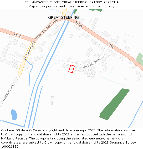 23, LANCASTER CLOSE, GREAT STEEPING, SPILSBY, PE23 5HA: Location map and indicative extent of plot