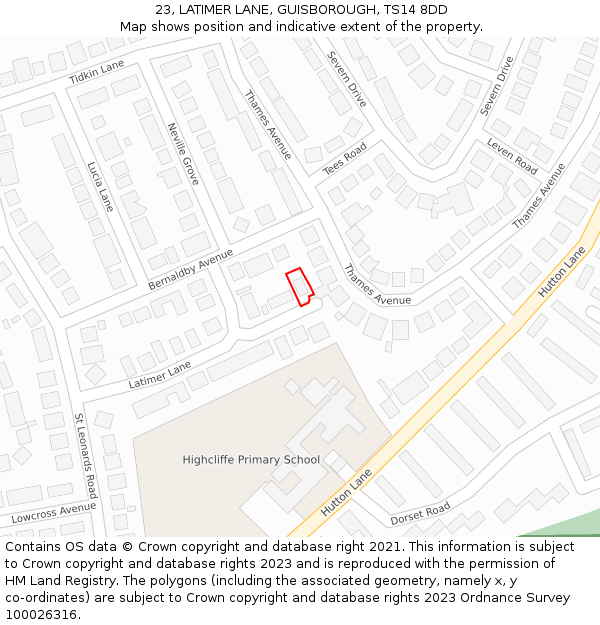 23, LATIMER LANE, GUISBOROUGH, TS14 8DD: Location map and indicative extent of plot