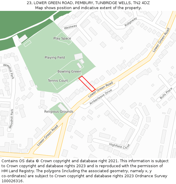 23, LOWER GREEN ROAD, PEMBURY, TUNBRIDGE WELLS, TN2 4DZ: Location map and indicative extent of plot