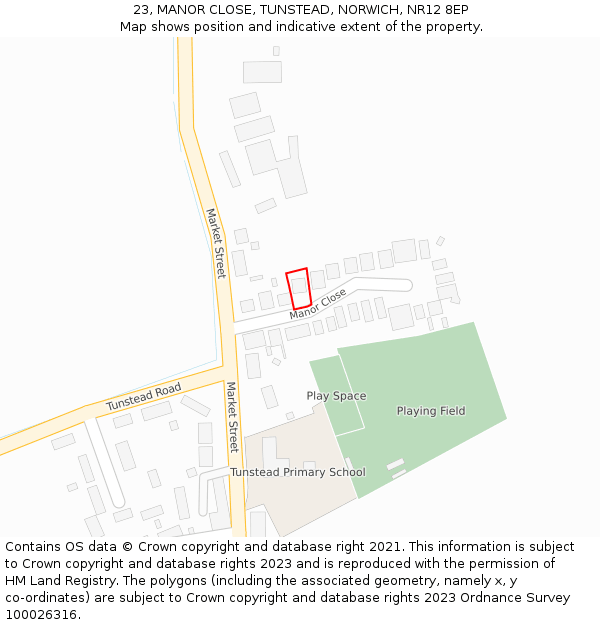 23, MANOR CLOSE, TUNSTEAD, NORWICH, NR12 8EP: Location map and indicative extent of plot