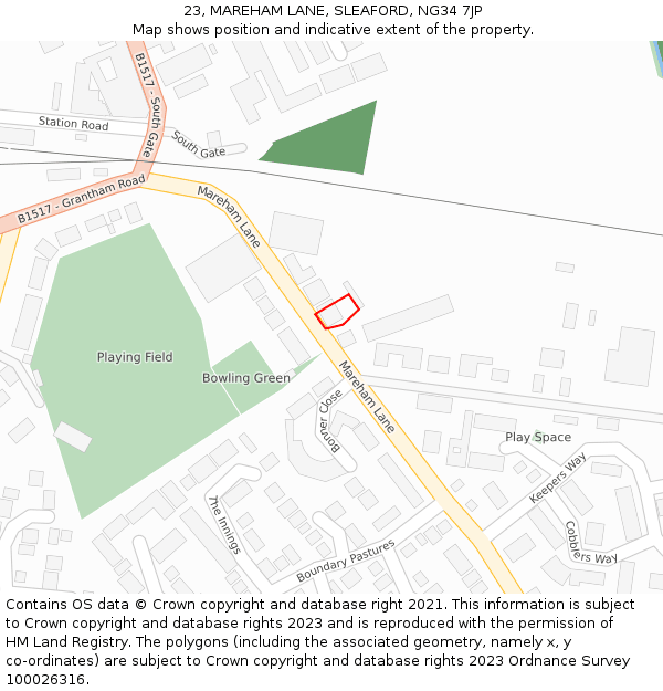 23, MAREHAM LANE, SLEAFORD, NG34 7JP: Location map and indicative extent of plot