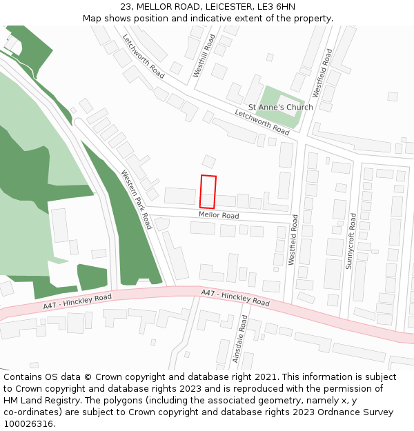 23, MELLOR ROAD, LEICESTER, LE3 6HN: Location map and indicative extent of plot