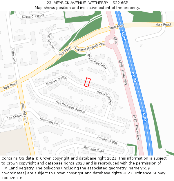 23, MEYRICK AVENUE, WETHERBY, LS22 6SP: Location map and indicative extent of plot