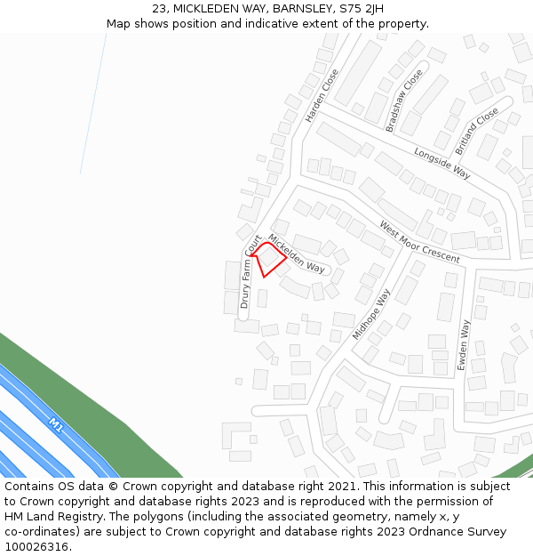 23, MICKLEDEN WAY, BARNSLEY, S75 2JH: Location map and indicative extent of plot