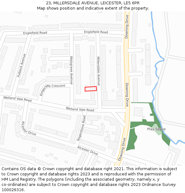 23, MILLERSDALE AVENUE, LEICESTER, LE5 6PR: Location map and indicative extent of plot