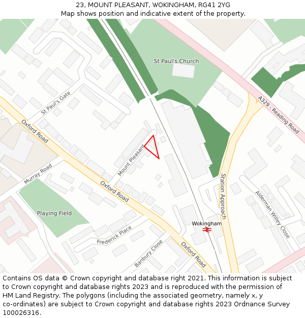 23, MOUNT PLEASANT, WOKINGHAM, RG41 2YG: Location map and indicative extent of plot