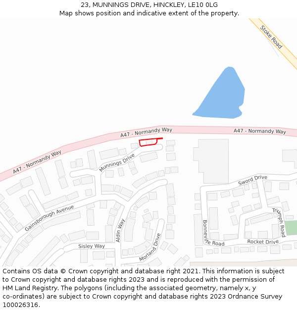 23, MUNNINGS DRIVE, HINCKLEY, LE10 0LG: Location map and indicative extent of plot