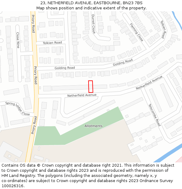 23, NETHERFIELD AVENUE, EASTBOURNE, BN23 7BS: Location map and indicative extent of plot