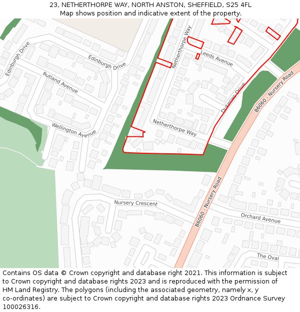 23, NETHERTHORPE WAY, NORTH ANSTON, SHEFFIELD, S25 4FL: Location map and indicative extent of plot