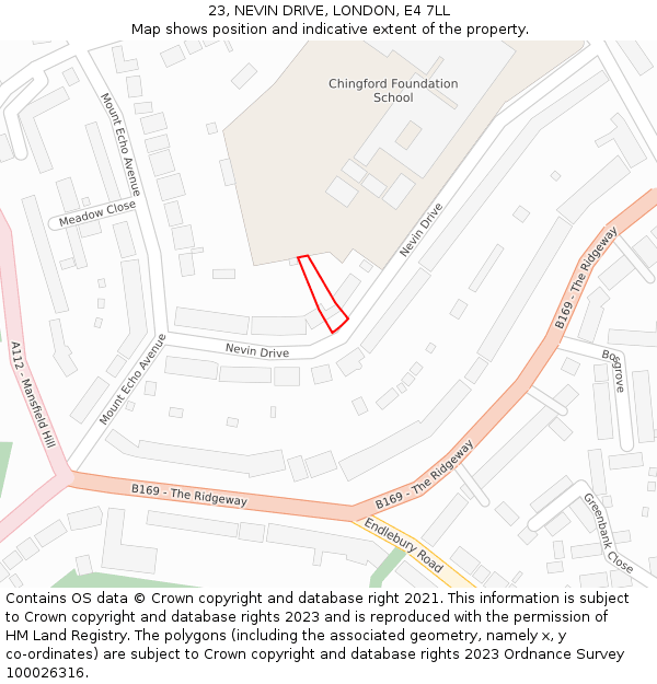 23, NEVIN DRIVE, LONDON, E4 7LL: Location map and indicative extent of plot