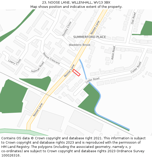 23, NOOSE LANE, WILLENHALL, WV13 3BX: Location map and indicative extent of plot