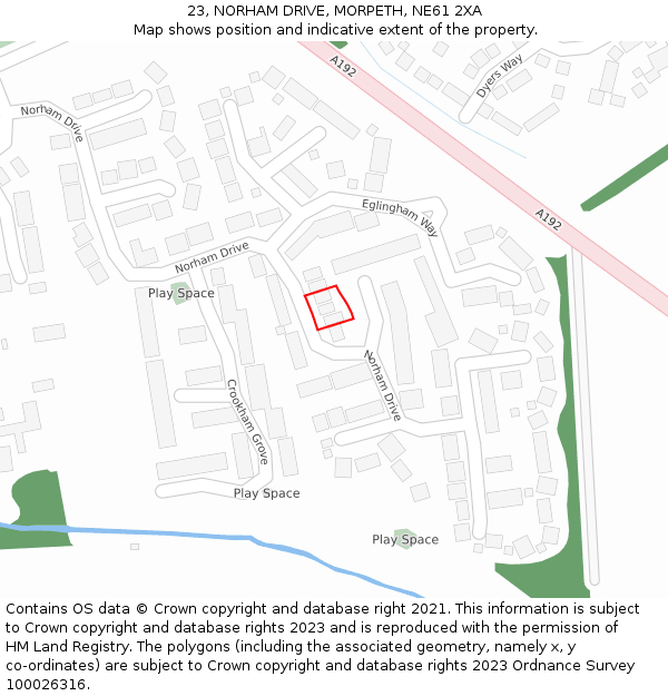 23, NORHAM DRIVE, MORPETH, NE61 2XA: Location map and indicative extent of plot