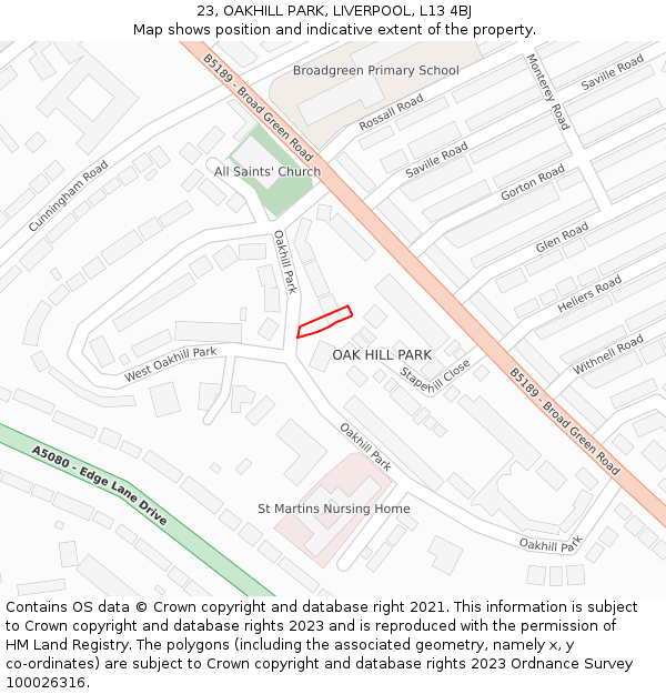 23, OAKHILL PARK, LIVERPOOL, L13 4BJ: Location map and indicative extent of plot