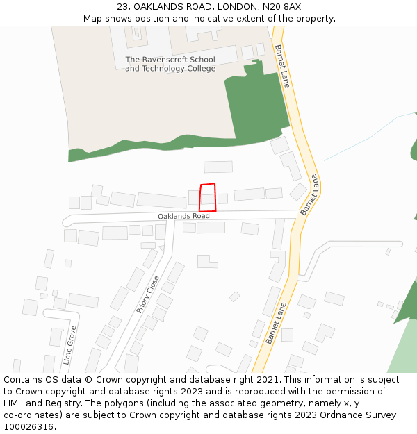 23, OAKLANDS ROAD, LONDON, N20 8AX: Location map and indicative extent of plot