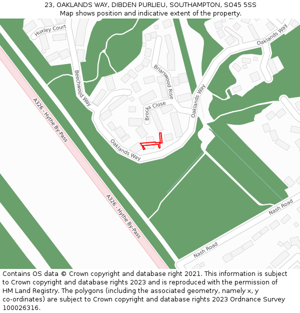 23, OAKLANDS WAY, DIBDEN PURLIEU, SOUTHAMPTON, SO45 5SS: Location map and indicative extent of plot