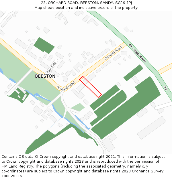 23, ORCHARD ROAD, BEESTON, SANDY, SG19 1PJ: Location map and indicative extent of plot